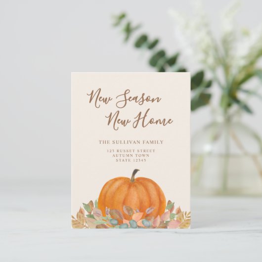 Nieuw Seizoen Nieuw Huis Herfst Pompoen Bewegen Aankondigingskaart (Staand voorkant)
