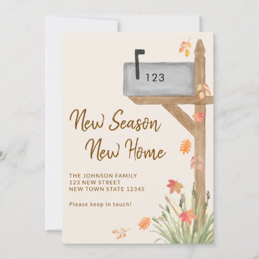 Nieuw Seizoen Nieuw Thuis Herfst Mailbox Verhuizen Aankondiging (Voorkant)