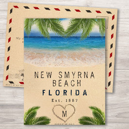 Nieuw Smyrna Beach Florida Zand Tropische palmblad Briefkaart