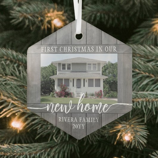 Nieuw startpunt Eerste Kerstmis 1 Foto Faux Grey W Glas Ornament