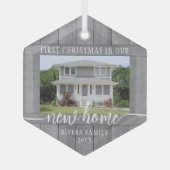 Nieuw startpunt Eerste Kerstmis 1 Foto Faux Grey W Glas Ornament (Voorkant)