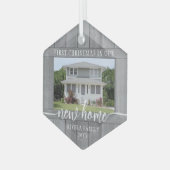 Nieuw startpunt Eerste Kerstmis 1 Foto Faux Grey W Glas Ornament (Voorkant links)