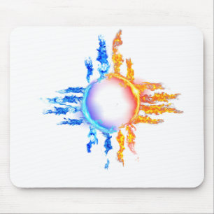 Nieuw symbool Mexico Zia in rode en blauwe vlammen Muismat