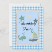 Nieuw thema Blauw White Check Birthday Party Kaart (Voorkant)