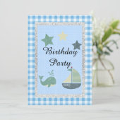 Nieuw thema Blauw White Check Birthday Party Kaart (Staand voorkant)