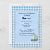 Nieuw thema Blauw White Check Birthday Party Kaart (Achterkant)