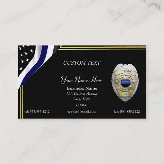 NIEUW Thin Blue Line Custom Badge Visitekaartje (Voorkant)