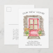 Nieuw Thuis - Cute Nieuw Adres Waterverfdeur  Aankondigingskaart (Voorkant / Achterkant)