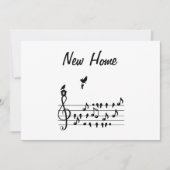 Nieuw thuis, zangvogel met sleutel van nieuw huis save the date (Voorkant)