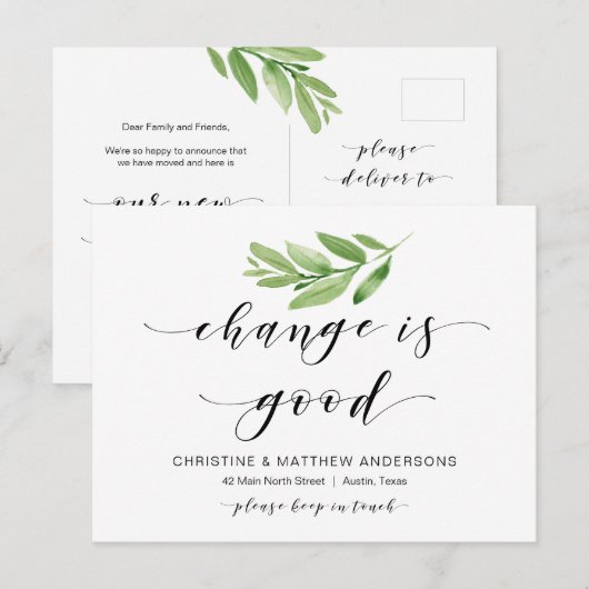 Nieuw thuisadres, Greenery, Moving Announge Briefkaart (Voorkant / Achterkant)