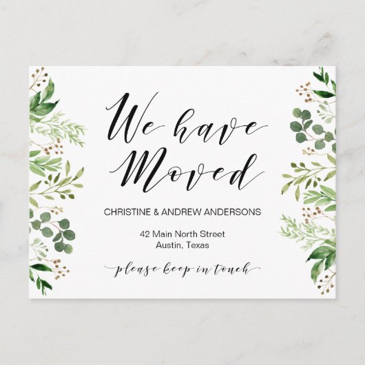 Nieuw thuisadres, Greenery, Moving Announge Briefkaart (Voorkant)