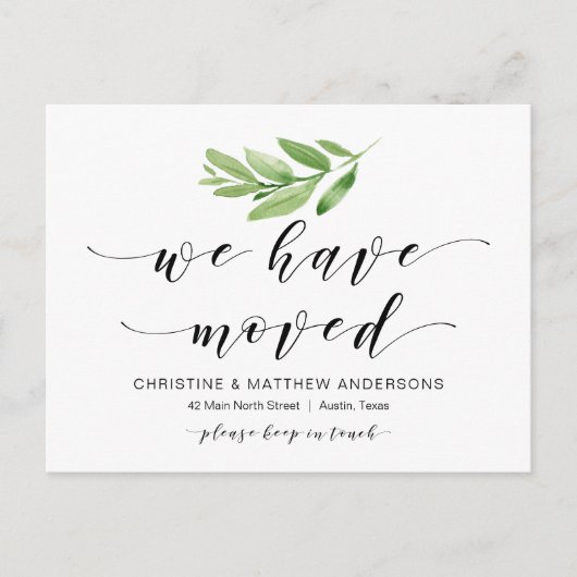 Nieuw thuisadres, Greenery, Moving Announge Briefkaart (Voorkant)