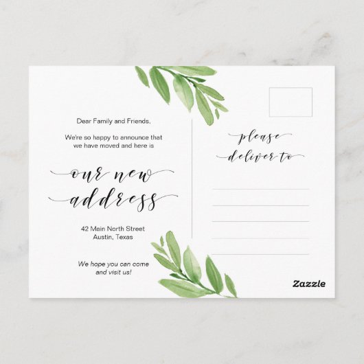 Nieuw thuisadres, Greenery, Moving Announge Briefkaart (Achterkant)