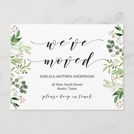 Nieuw thuisadres, Greenery, Moving Announge Briefkaart (Voorkant)