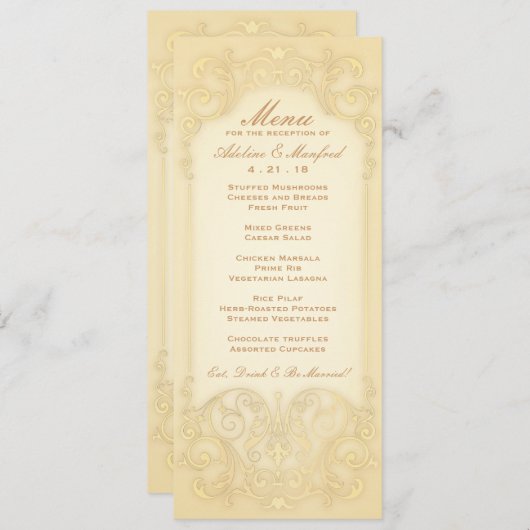 Nieuw Victoriaans: Bleek Gold Fancy huwelijksmenu Menu (Voorkant / Achterkant)