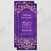 Nieuw-Victoriaans: Goud & Aubergine Save the Date (Voorkant / Achterkant)