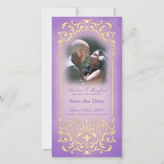 Nieuw Victoriaans: Lila & Gold Save the Date (Voorkant)