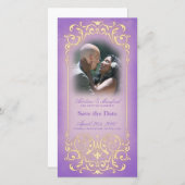 Nieuw Victoriaans: Lila & Gold Save the Date (Voorkant / Achterkant)