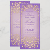 Nieuw-Victoriaans: Mooie Lila Gouden Save the Date (Voorkant / Achterkant)