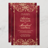 Nieuw Victoriaans:  rode en gouden bruiloft Kaart (Voorkant / Achterkant)