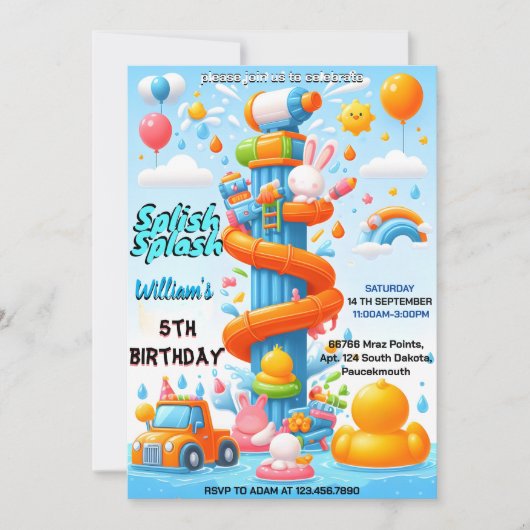 Nieuw Waterpark Cool Zomer splash pad 6e verjaarda Kaart (Voorkant)