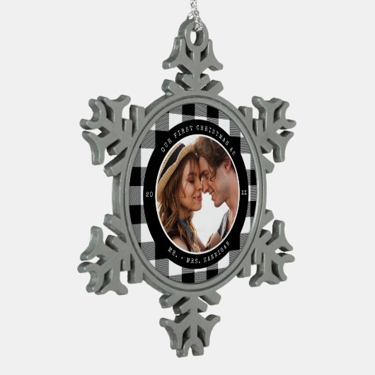 Nieuw Wed Eerste Kerstmis Getrouwd Foto Keepsake Tin Sneeuwvlok Ornament (Links)
