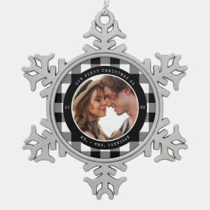 Nieuw Wed Eerste Kerstmis Getrouwd Foto Keepsake Tin Sneeuwvlok Ornament