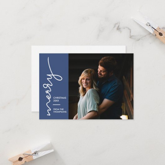 Nieuw Wed Merry-kerstscript Foto Kaart (Voorkant / Achterkant in situ)