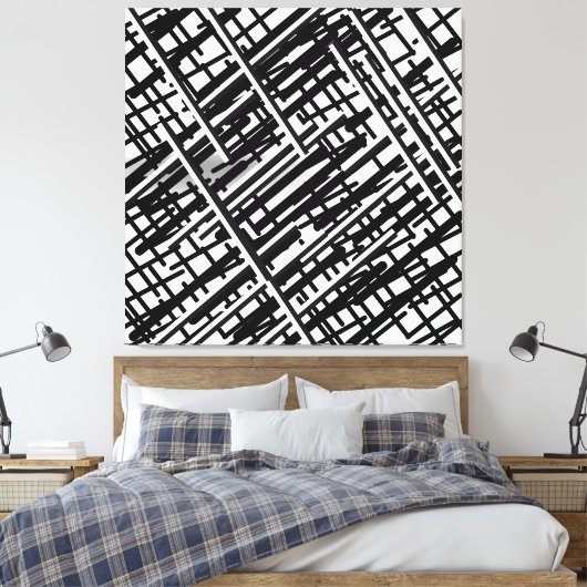 Nieuw willekeurig ontwerp van zwarte lijnen, lijne canvas afdruk (Insitu (Slaapkamer))