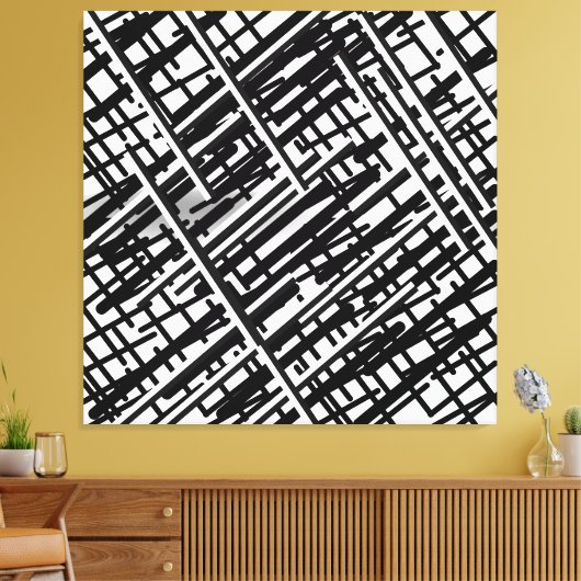 Nieuw willekeurig ontwerp van zwarte lijnen, lijne canvas afdruk (Insitu (Woonkamer))