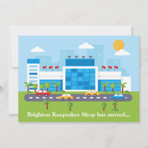 Nieuw winkeladres Cute winkelcentrum Winkel verhui Aankondiging