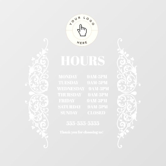 NIEUW! Winkeluren Cling - 12x12 Rechthoek - Aangep Raamsticker (Vel)