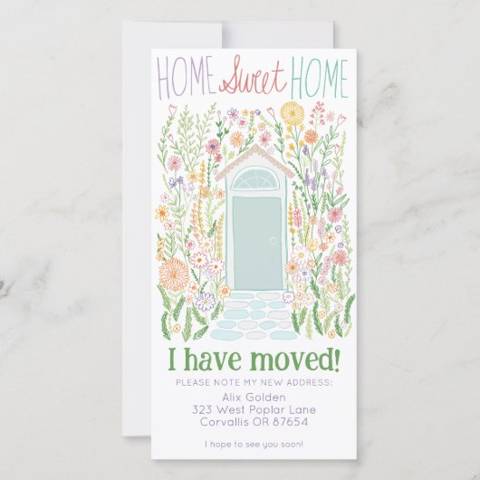 Nieuw woonadres Schattigee tuindeur boomvrije Kaar Save The Date (Voorkant)