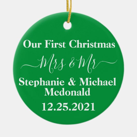 Nieuw Woud Eerste Kerst, Mevrouw & Mr. Gepersonali Keramisch Ornament (Voorkant)