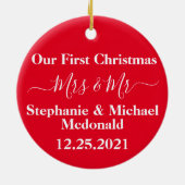 Nieuw Woud Eerste Kerst, Mevrouw & Mr. Gepersonali Keramisch Ornament (Achterkant)