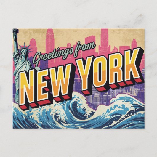 Nieuw York Beeldgolf Silhouet Briefkaart (Voorkant)