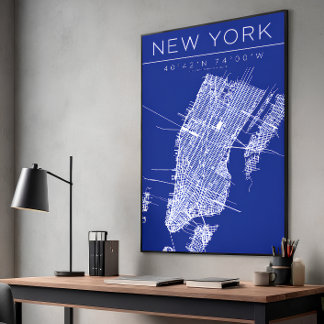 Nieuw-York Blueprint Kaart Poster Coördinaten Muur