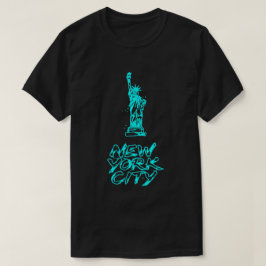 Nieuw-York Stad Standbeeld van Liberty Neon Cyaan  T-shirt