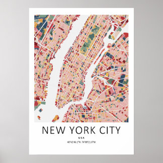 Nieuw-York Stadkaart Poster | Moderne NYC Muurkuns