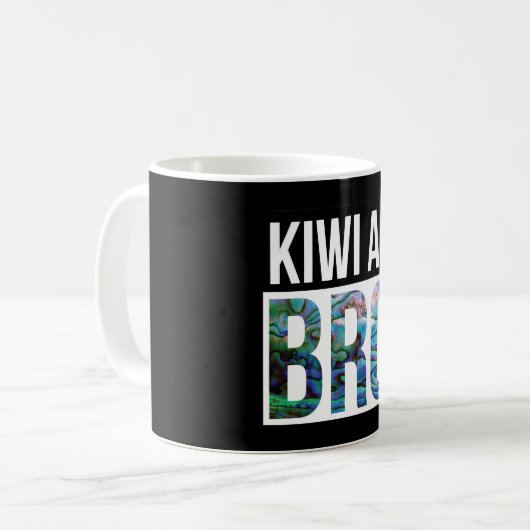 NIEUW ZEALAND KIWI ALS BRO PAUA TWEEKLEURIGE KOFFIEMOK (Voorkant links)