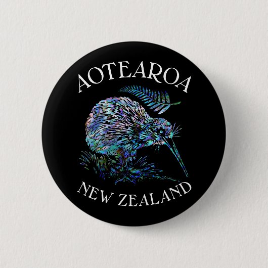 NIEUW ZEALAND KIWI PAUA 6 CM ROND BADGE RONDE BUTTON 5,7 CM (Voorkant)