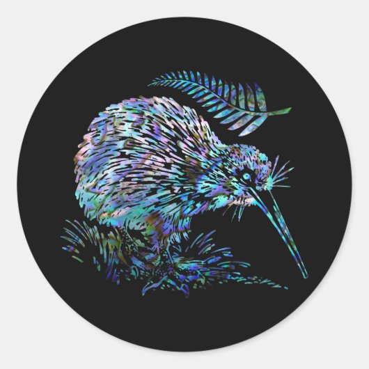 NIEUW-ZEALAND KIWI PAUA RONDE STICKER (Voorkant)