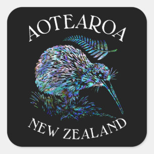 NIEUW-ZEALAND KIWI PAUA VIERKANTE STICKER