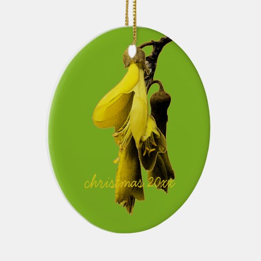 NIEUW ZEALAND KOWHAI-STROOM GEEL GROENE KLEUR KIWI KERAMISCH ORNAMENT (Rechts)
