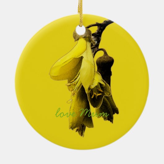 NIEUW ZEALAND KOWHAI-STROOM GEEL GROENE KLEUR KIWI KERAMISCH ORNAMENT (Achterkant)