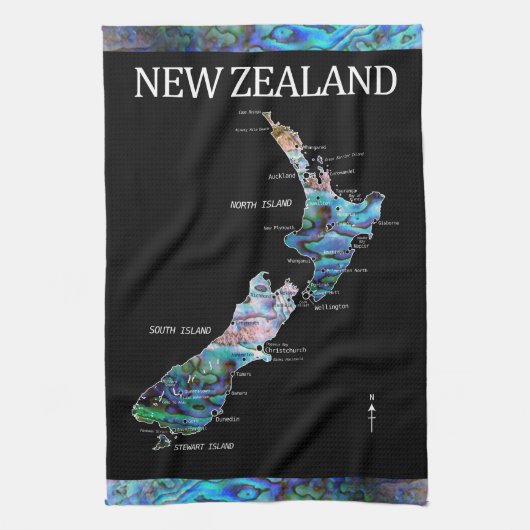 NIEUW ZEALAND PAUA MAP TEA TOWEL THEEDOEK (Verticaal)