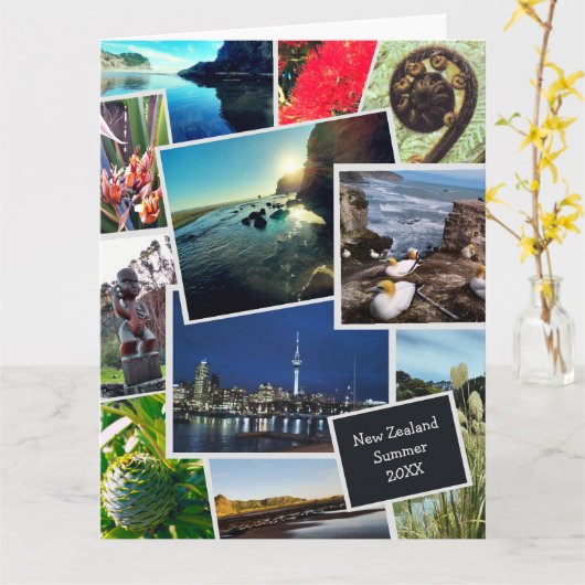 Nieuw-Zeeland Aangepaste Foto Collage Kaart (Gele Bloem)