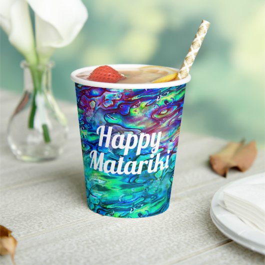 Nieuw-Zeeland Abalone Paua Shell Pattern 1 Papieren Bekers (Insitu)