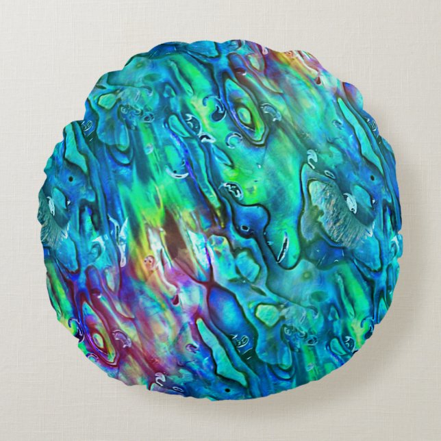 Nieuw-Zeeland Abalone Paua Shell Pattern 1 Rond Kussen (Voorkant)