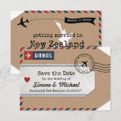 Nieuw-Zeeland Airmail Bagage Label Save Date Save The Date (Voorkant / Achterkant)